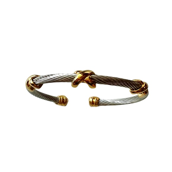 Stainless Steel Gold Plated Cuff Bracelet with X Accents - Picture 4 of 6